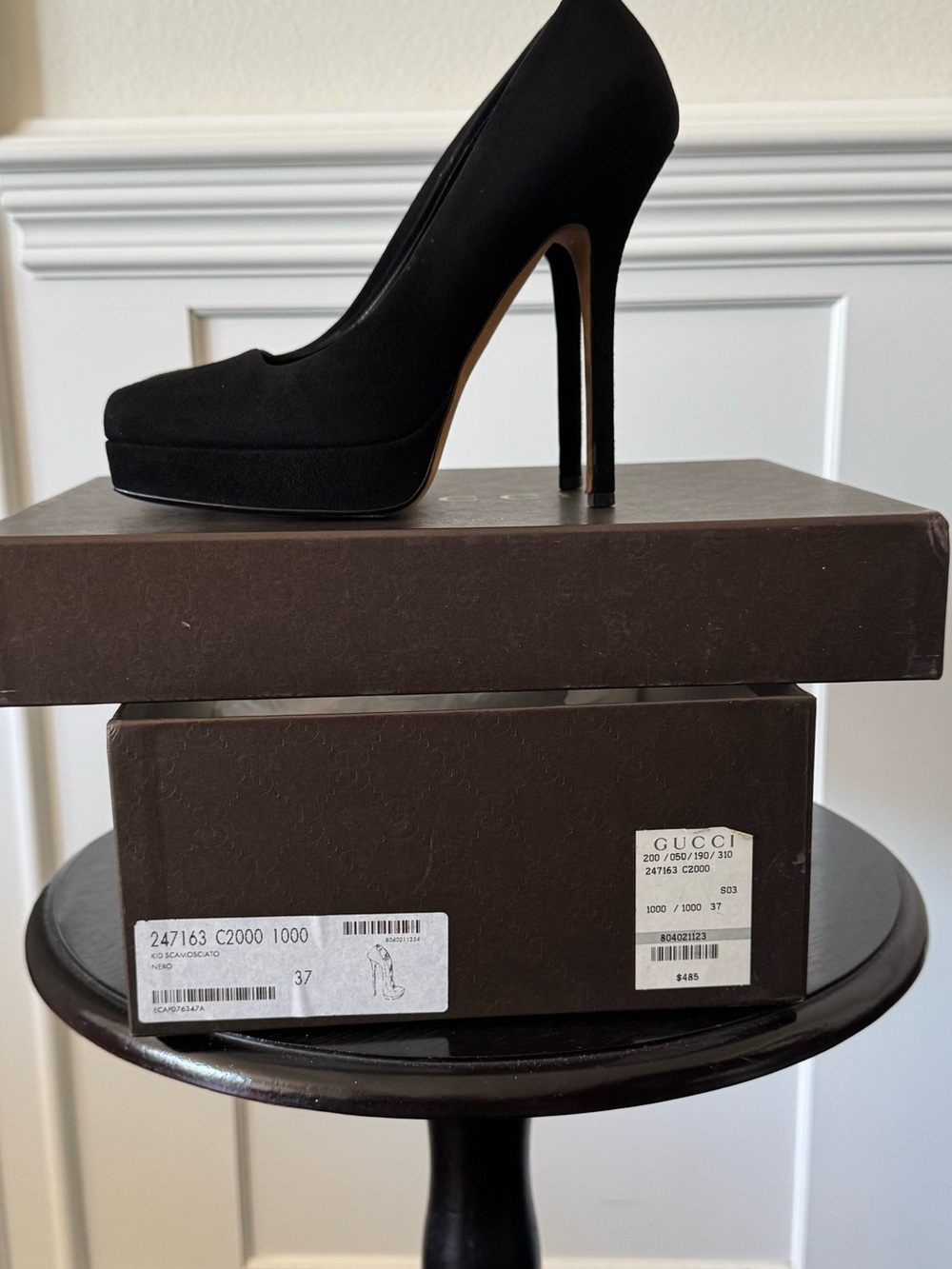 Gucci Black Suede Platform Pumps Square Toe EU37/US 6.5 Made in Italy - Picture 3 of 13